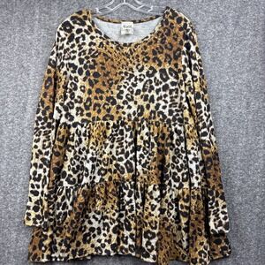 Vocal Leopard Print Peplum Top Women's Large Long Sleeve Animal Print Blouse